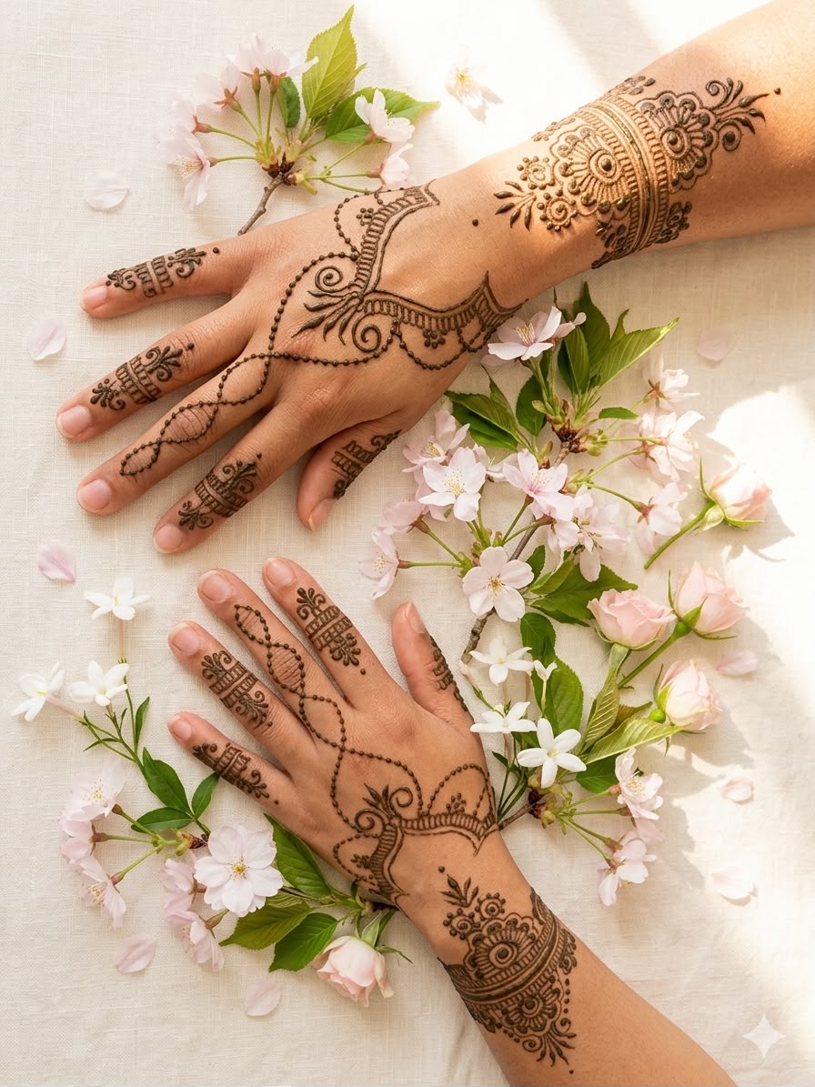 Ornate henna design on a hand